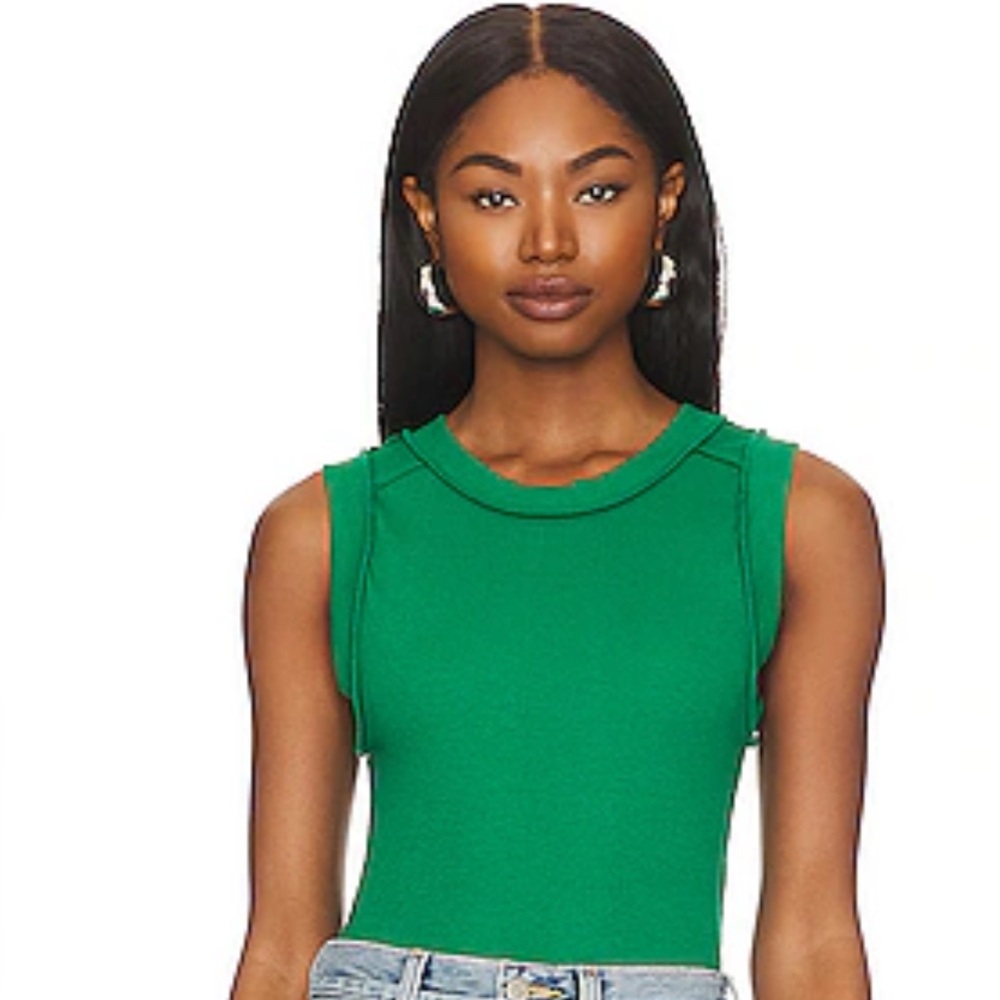 We The Free Kate Tee in Golf Green Sleeveless Women's Top Sz Large